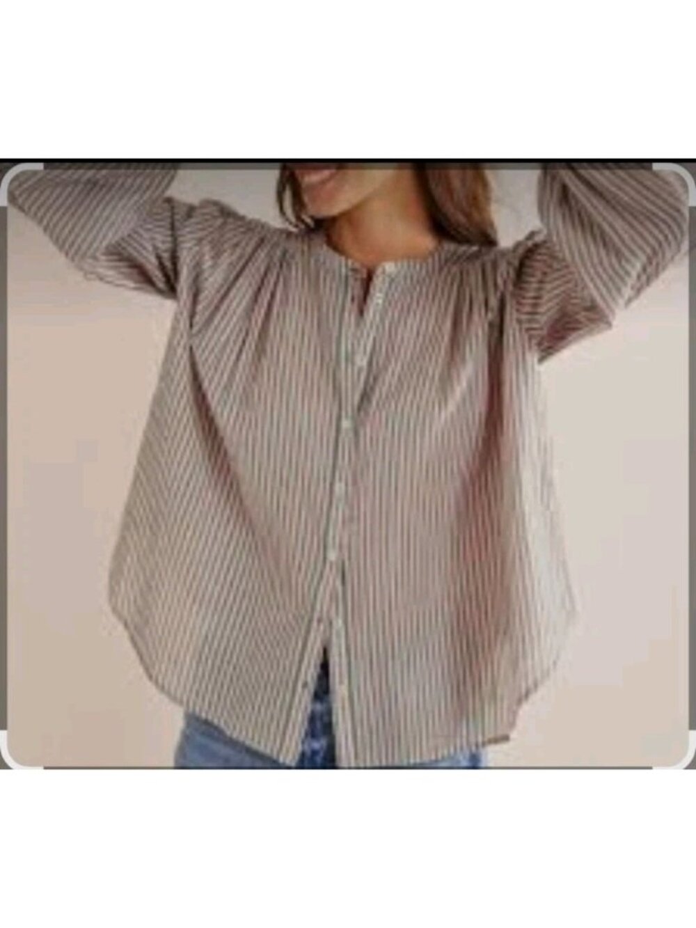 Boden Blouse US 6 UK 10 Pink Green Metallic Stripe Quilted Yoke Balloon Sleeve
